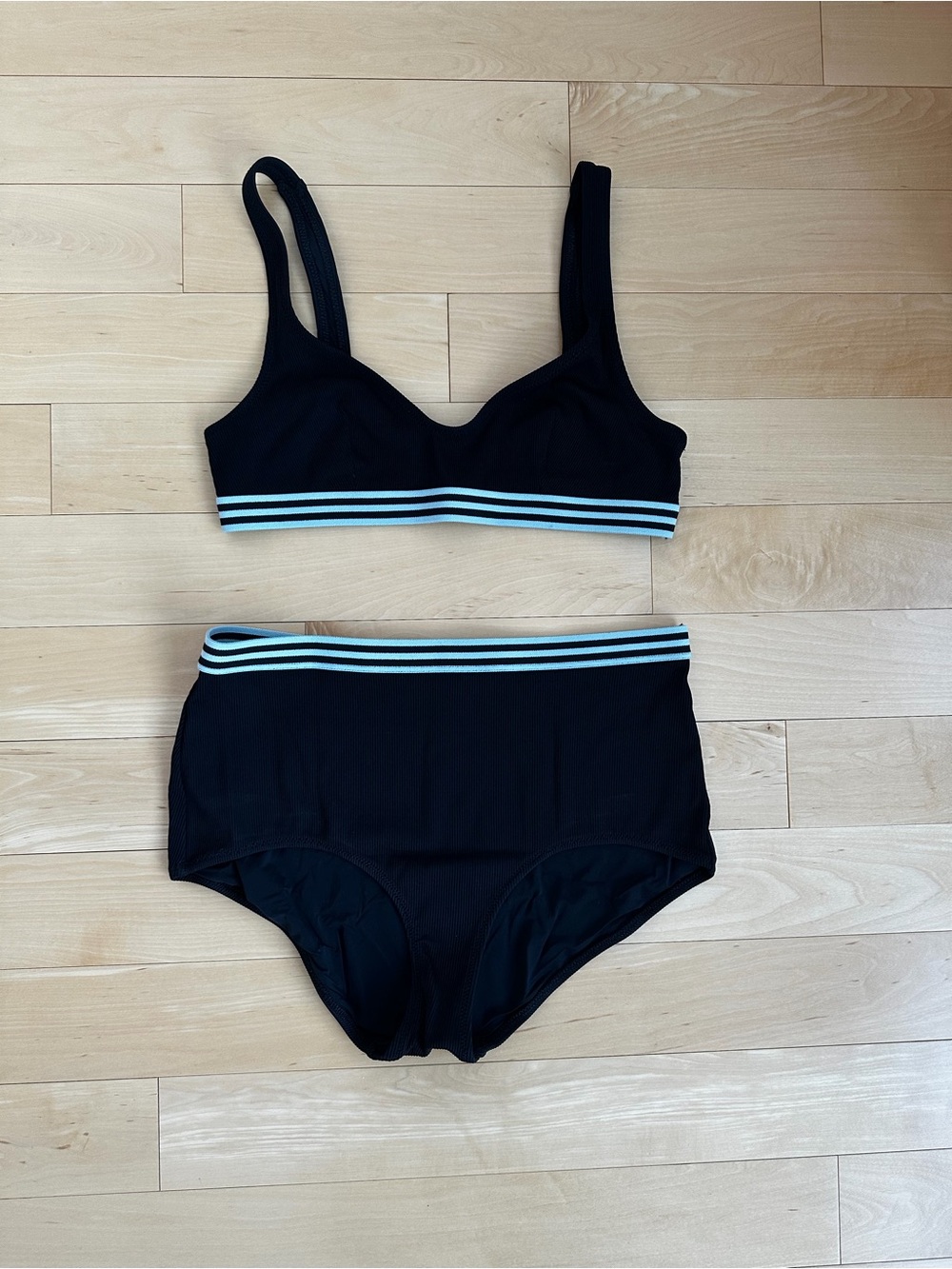 SOLID & STRIPED Ribbed Swimsuit Black Bralette and High-Waist Brief